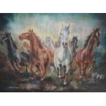 An oil painting, Reidman, wild horses, signed 23'x32'