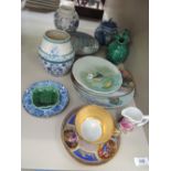 A Vienna cabinet cup and saucer of 19th century cupid design, and a selection of decorative ceramics