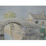 A watercolour, Muriel McKinley, Canal Bridge with cottage, signed and dated (19)30, 8.5'x10.5'