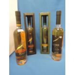 Four bottles of Penderyn Welsh malt whisky, a 41 Madeira, a Madeira, a Peated and a Madeira