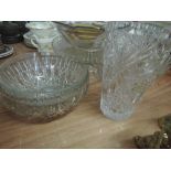 A selection of glassware including vases, cake stand etc