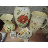 A Thomas Forester & Son Ltd 'Blossom' jug, Brentleigh ware vase and Burleigh ware jug etc