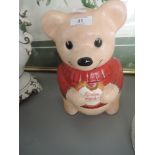 A teddy bear Golden Wonder biscuit barrel