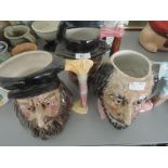 Three character jugs Leanardo Di Vinci, William Shakespear and Napoleon