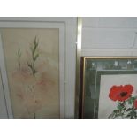 Two watercolours, Elspeth Harrigan, Poppies and Lilies