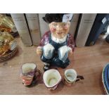 A Roy Kirkham Toby jug and three small character jugs