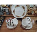 Six cups and saucers in floral and gilt with rose design and a Crown Essex Charlotte part tea