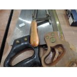 Three tenon saws including Henry Disston and vintage fret saw