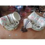 A Royal Doulton Carmel Expressions part tea service, wine glasses, art glass vase and New Zealand