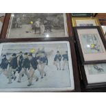 A selection of vintage prints and pictures including Lawson Wood, Marcus Stone RA, and M Wiscombe