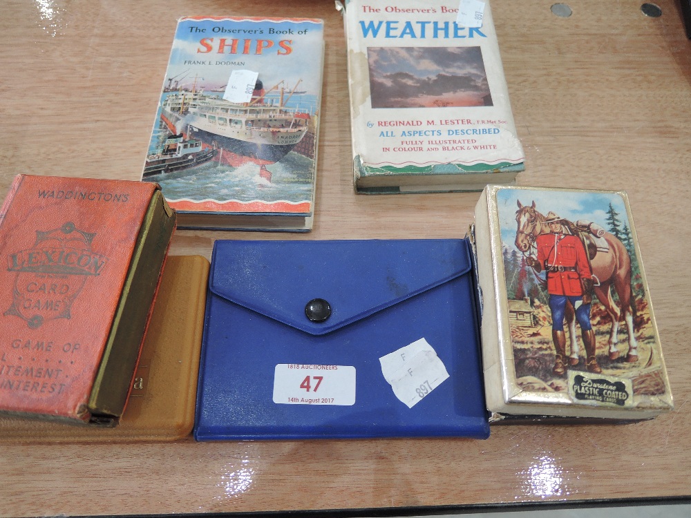 Two Observers books 'Ships' and 'weather', Waddingtons Lexicon card game with rules and British