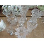 A selection of glassware including Dartington and cut glass vases etc