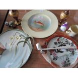 A selection of ceramics including a Franz Butterfly plate, a Royal Worcester fish plate etc