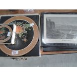 A set of six tablemats and coasters including six picture placemats