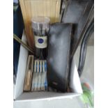 A selection of flatware including boxed carving set