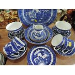 A selection of blue and white ware including Bell, Burleigh Ware and Coalport etc