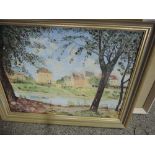 A watercolour The Downs by David F Thomlinson, an oil on board signed J Gardner etc