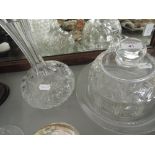 A cut glass cheese dome and bud vase