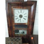 A vintage wall clock with pictorial panel depicting the United States Hotel, Saratoga A/F