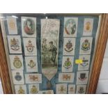 A framed selection of silk cigarette collectables