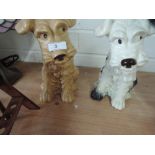 Two large Sylvac terrier dogs, black and white 1580 and tan 1380