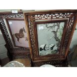 Two fret carved screens with hand painted glass