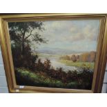 An oil on board by Peter J Greenhill depicting countryside hill scene