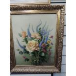 A large still life oil on canvas in gilt style frame