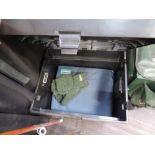 A Shakespeare fishing tackle box with padded seat