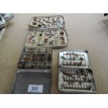 A selection of fishing and tackle related items including three boxes of fly's and flies