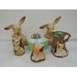 A selection of ceramics and figurines by Sylvac including pair of rabbits
