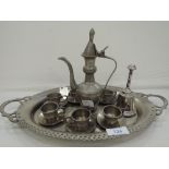A Turkish style part tea coffee service in decorated metal