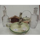 A selection of vintage items including candle stick, bottles etc
