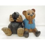 Two treen figures a happy mole and cheeky teddy bear