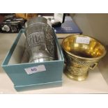 A pewter commemorative Germanic goblet 1847-1897, embossed with script and a re-cast brass