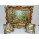 A selection of two oils on canvas signed Lambert one summer scene and one autumn