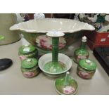 A vintage bed side ceramic set including lidded jars candle sticks large wash bowl etc