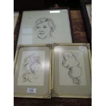 An original pencil sketch of a portrait and two similar prints