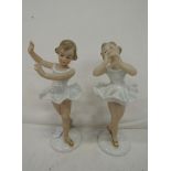 Two vintage ceramic Meissen style ballerina figurines marked Germany to base