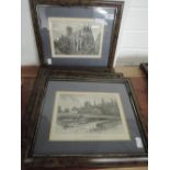 A selection of four early etching prints depicting different churches and abbeys