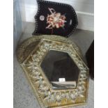 A election of brass ware, Indian tray, plaque and wall mirror. Also Tinnion coat of arms