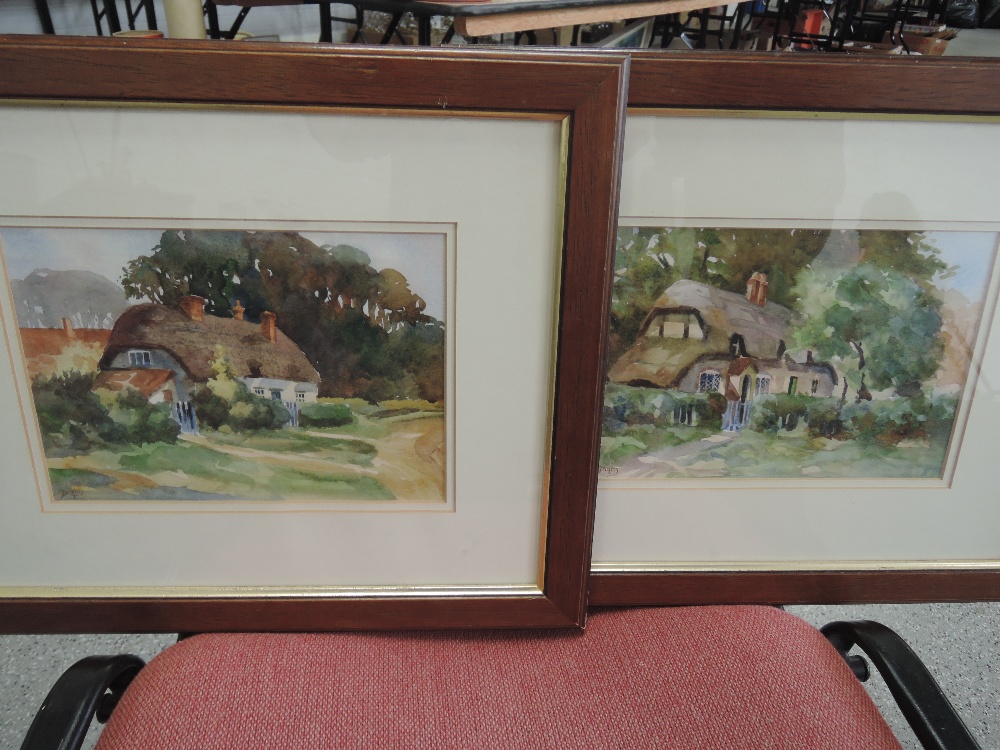Two framed watercolours and a mixed media picture. Watercolours signed Digby of country cottages. - Image 2 of 2