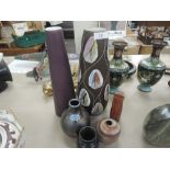 A selection of vintage ceramic modernist style vases including Poole, West German pottery etc