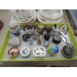 A small collection of miniature owls, trinket boxes and other items