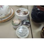 A selection of ceramic trinket boxes including antique cold cream lid