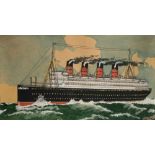 S.R. PITCHERS (EARLY 20TH CENTURY) R.M.S. AQUITANIA gouache on paper 26cm by 46cm; 10in by 18 1/2in