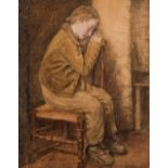 CIRCLE OF WILLIAM HENRY HUNT (1790-1864) STUDY OF A BOY SLEEPING ON A CHAIR signed by unknown