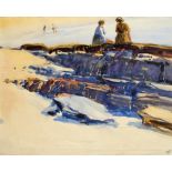 Harry Morley, ARA (1881-1943) Figures on a beach, low tide with the artist's studio stamp