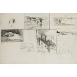 Alexander Mann, R.O.I. (1853-1908) A sheet of landscape, life and sea studiespencil25cm by 37.5cm;