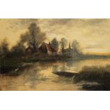 A.H. Cole (fl. mid-19TH century) Riverside landscape at sunset signed l.l: A.H. Cole oil on canvas